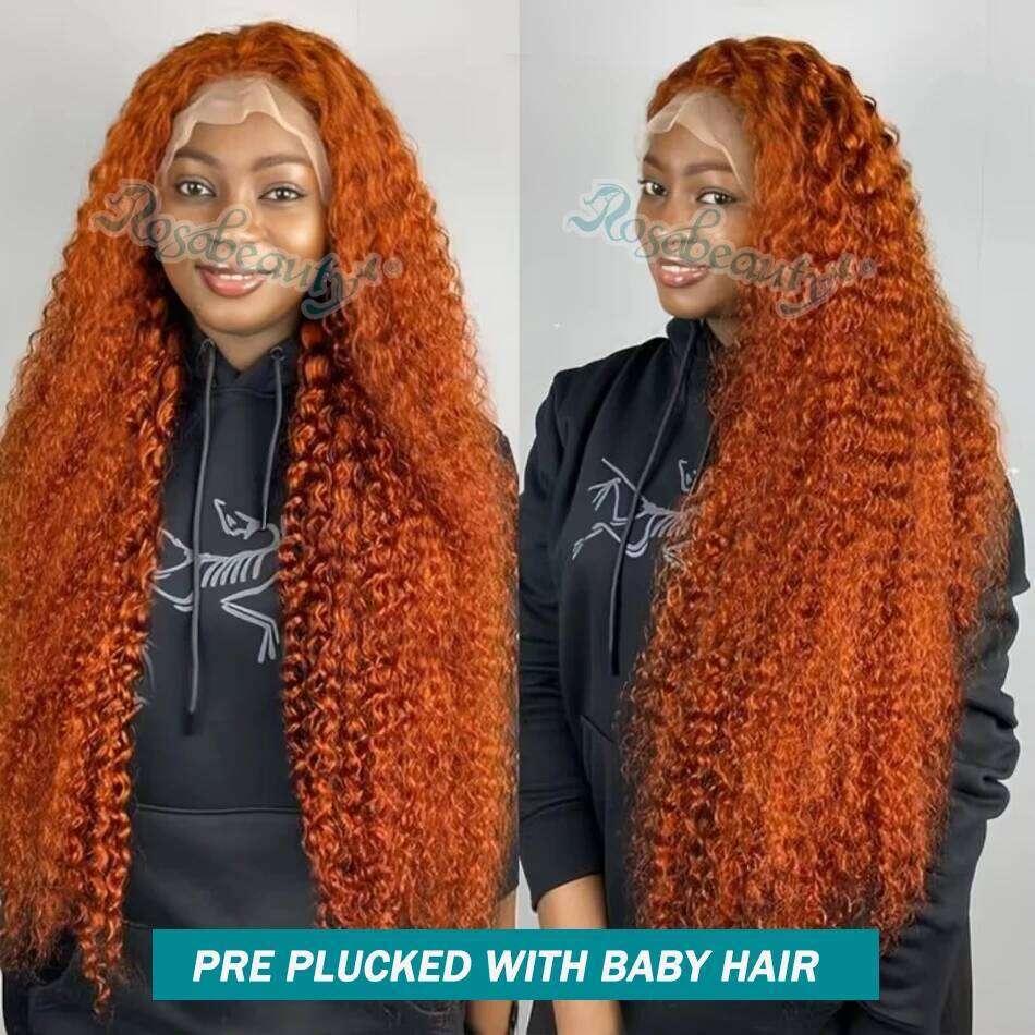 Rosabeauty 250 Density Orange Ginger 13X4 Front Curly Human Hair 30 Inch Deep Wave 13X6 Hd Lace Frontal Wigs