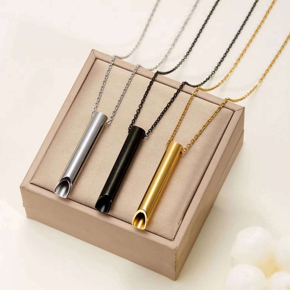 Stainless Steel Necklace Whistle Pendant Engraved Customer Memories Text Adjust Breathing Slow Pressure Accessories