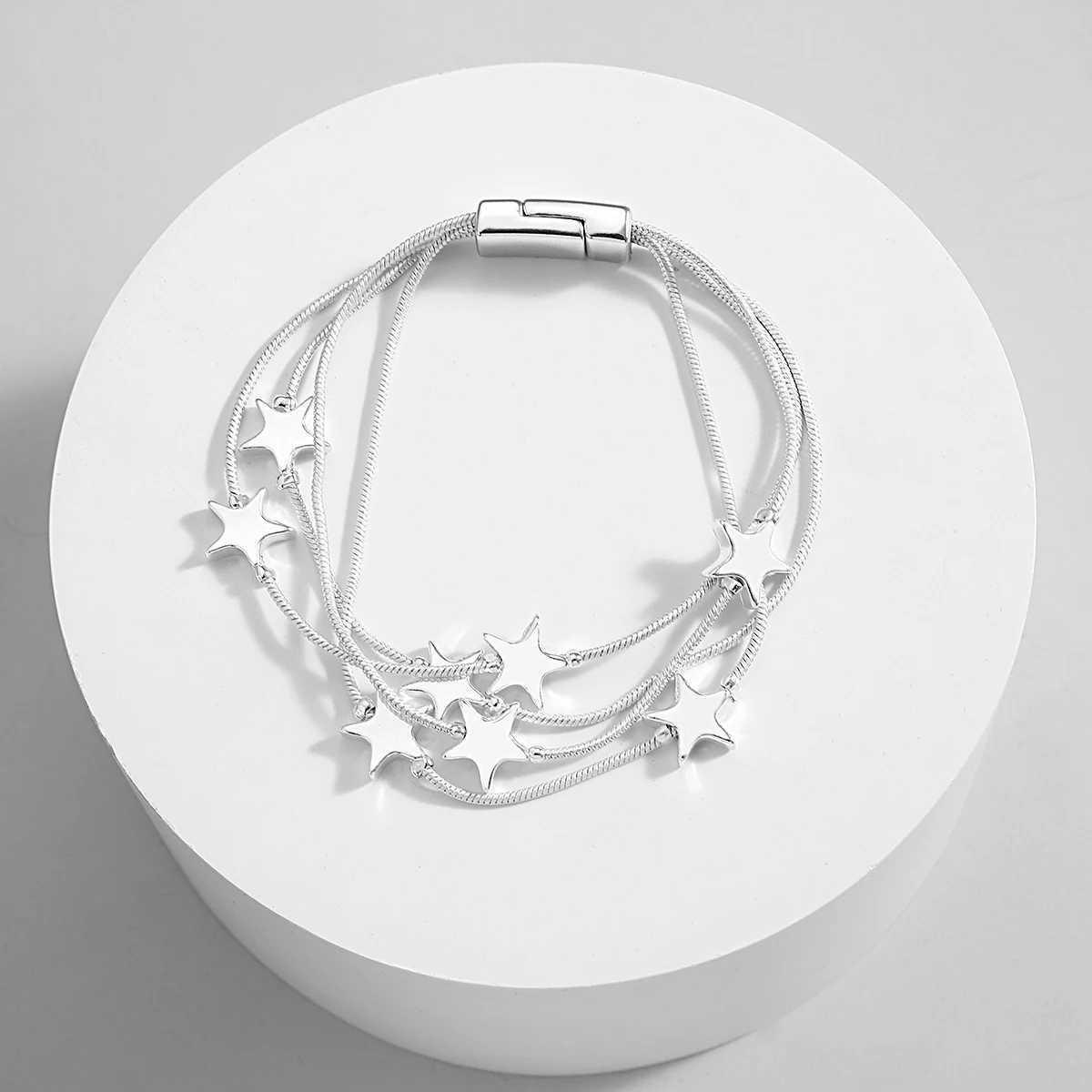 ALLYES Triple Color Star Bracelet for Women Cute Sky Star Multilayer Silver Color Snake Chain Bracelets Bangles Charm Jewelry W250526