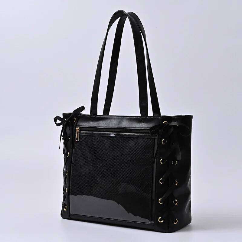 Y2k Japanese Style Ita Women Large Capacity Tote Fashion Girls Transparent Shoulder Bag Cute PU Ribbon Bow Handbag Purse