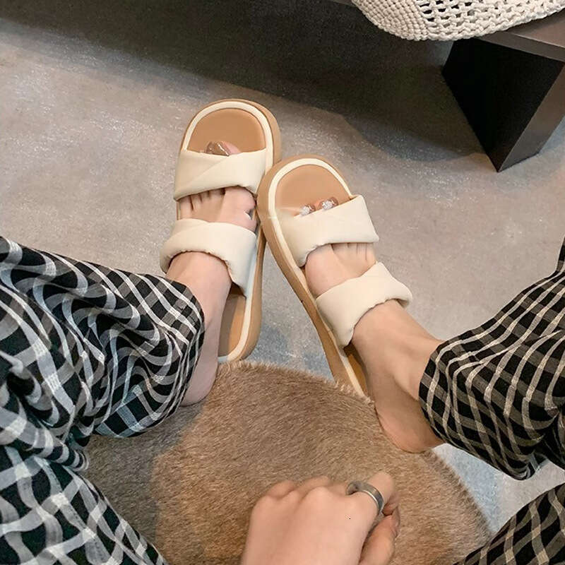 Su Yinyin Same Style Soft Bubble ~ Stepping on Feces Feeling Twist Knot One-Word Casual Thick-Soled Slippers for Women Summer Outdoor Wear