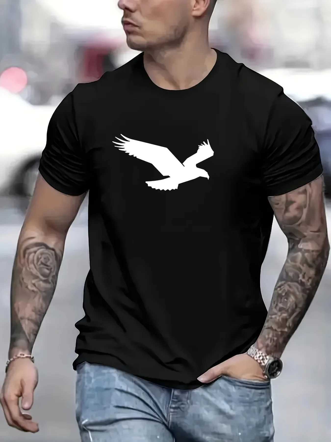 Mens Summer Loose Size 100% Cotton Eagle Pattern Printed Round Neck Short Sleeve Breathable Casual Fashion T-Shirt T-shirt Top Z250527