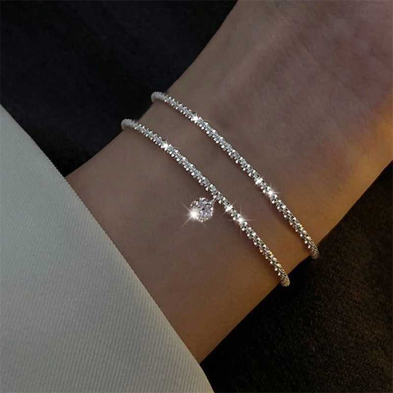 Sparkling Bracelet For Women Double-deck Silver Color Adjustable Hand Chain Fine Fashion Jewelry Wedding Party Gift Accessories W250526