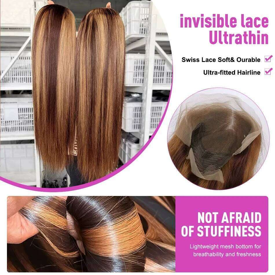 13x6 HD 250% 30 40 Inch Highlight Blonde Ombre 4/27 Bone Straight Front Human Hair Wigs Brazilian 13x4 Lace Frontal Wig