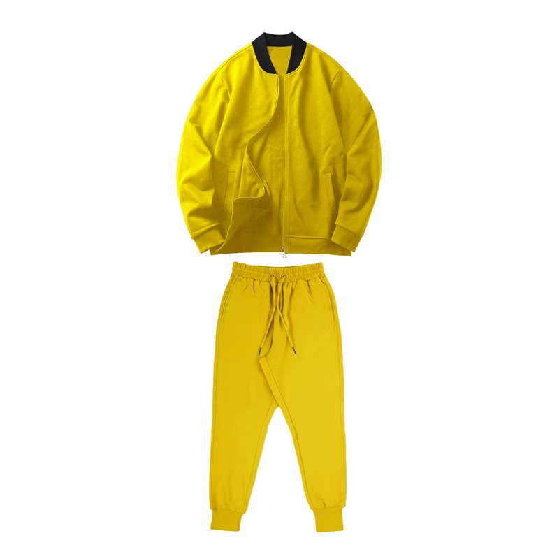 tracksuit men Designer long two-piece set New solid color jacket for men Fall and spring drop-shoulder trendy turn-down stand collar plus size men