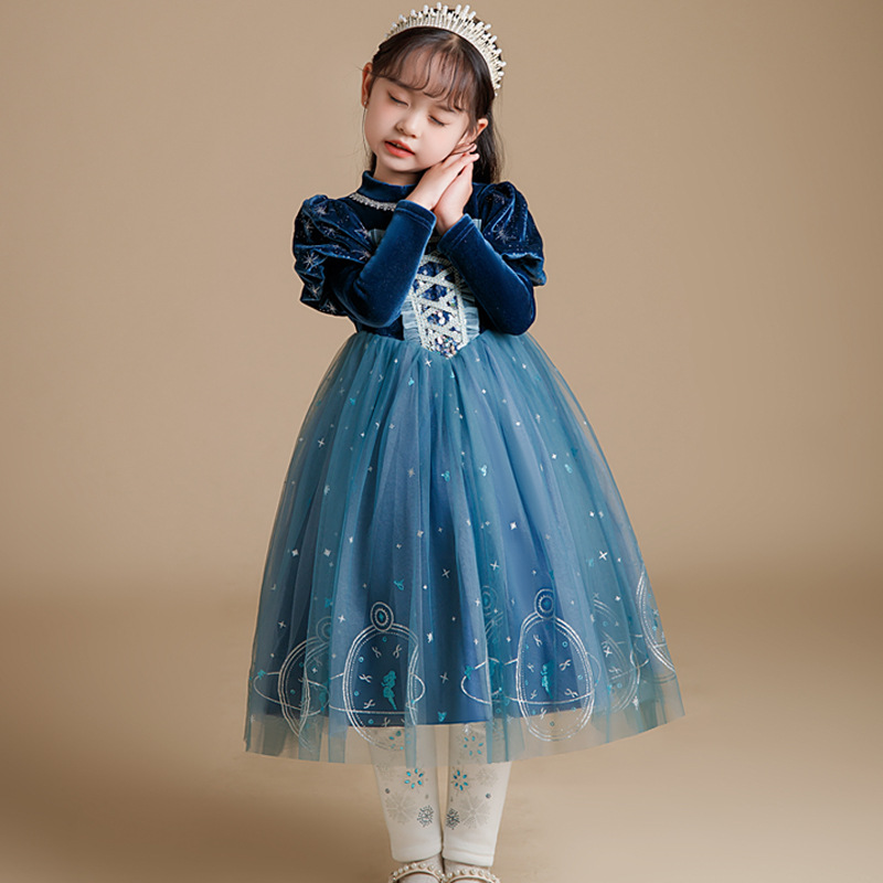 DISNEY designer kids clothes infant designer clothes Frozen Elsa Princess Dress Princess designer dress performance costume comfortable and soft.