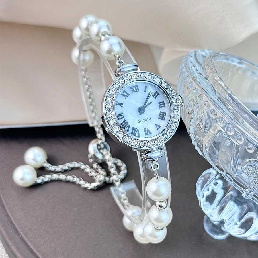 Ladies diamond-encrusted Roman numeral dial white bead bracelet fashionable versatile small exquisite quartz watch for women XJ250527