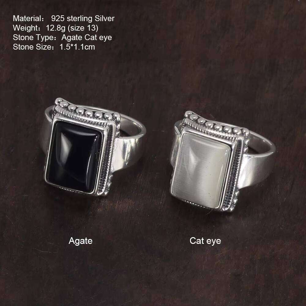 Solid Sterling Sier Lucifer Rings with Black Onyx Natural Stone Handmade Statement Ring TV Show Jewelry