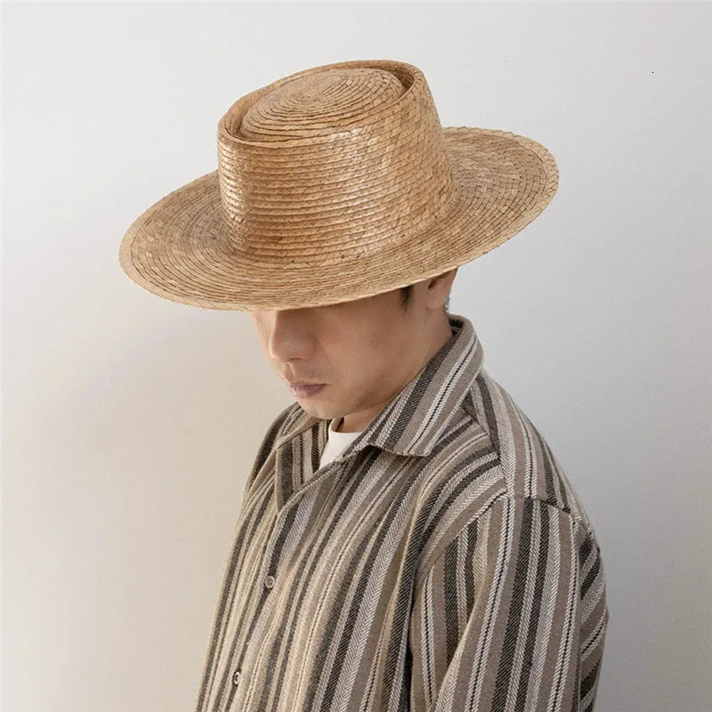 202503-HH5365A ins CHIC summer holiday Natural palm leaf woven grass solid fedoras cap men women panama jazz hat 250526