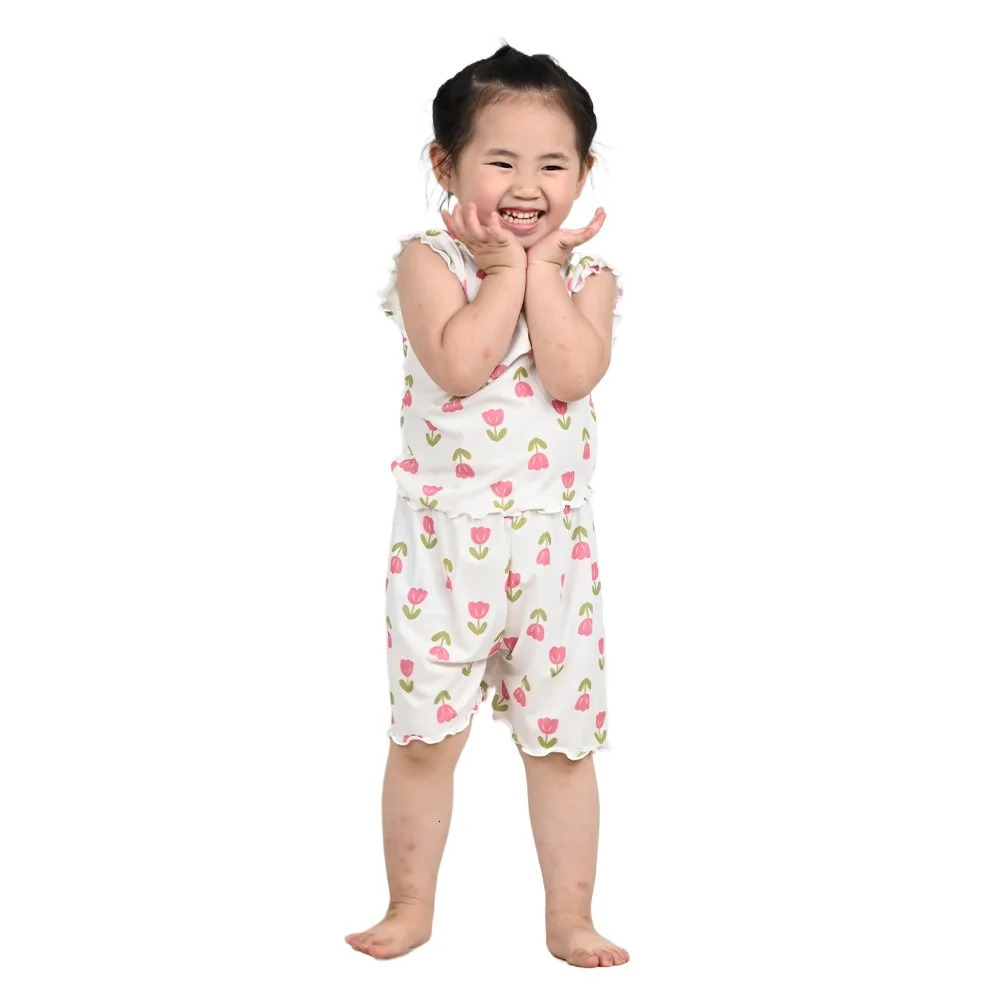 Summer Pajama Baby Girl Clothes Shortsleeved suit for Girls Cute Childrens Set Floral Sleeping Pajamas Casual 250527