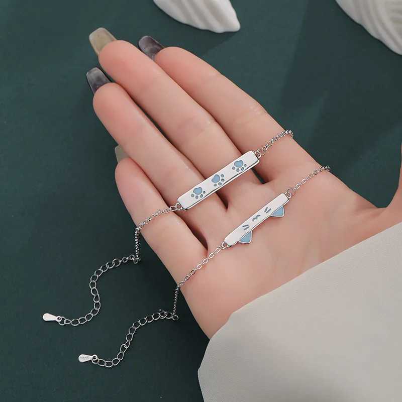 925 Sterling Silver Cat Dog Couple Bracelet Set Adjustable Matching Jewelry for Boys Girls with Gift Valentines Day Gift W250526
