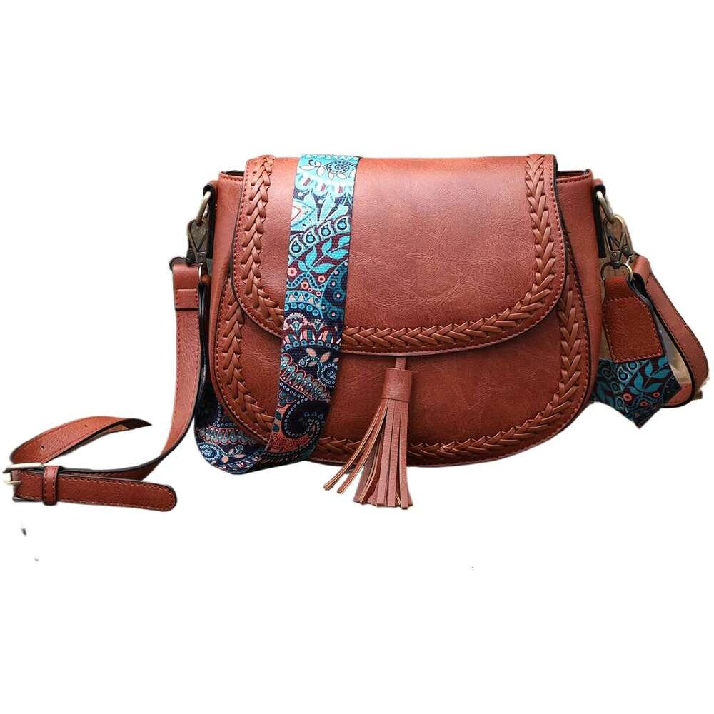 Woven leopard print shoulder strap flip retro crossbody bag