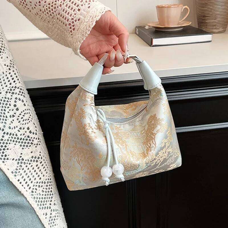 Women's Bags Designer Exquisite Embroidered Chinese Style Zipper Canvas Pea Purses Adjustable Daily Party Tote Handbag Cheongsam Bag