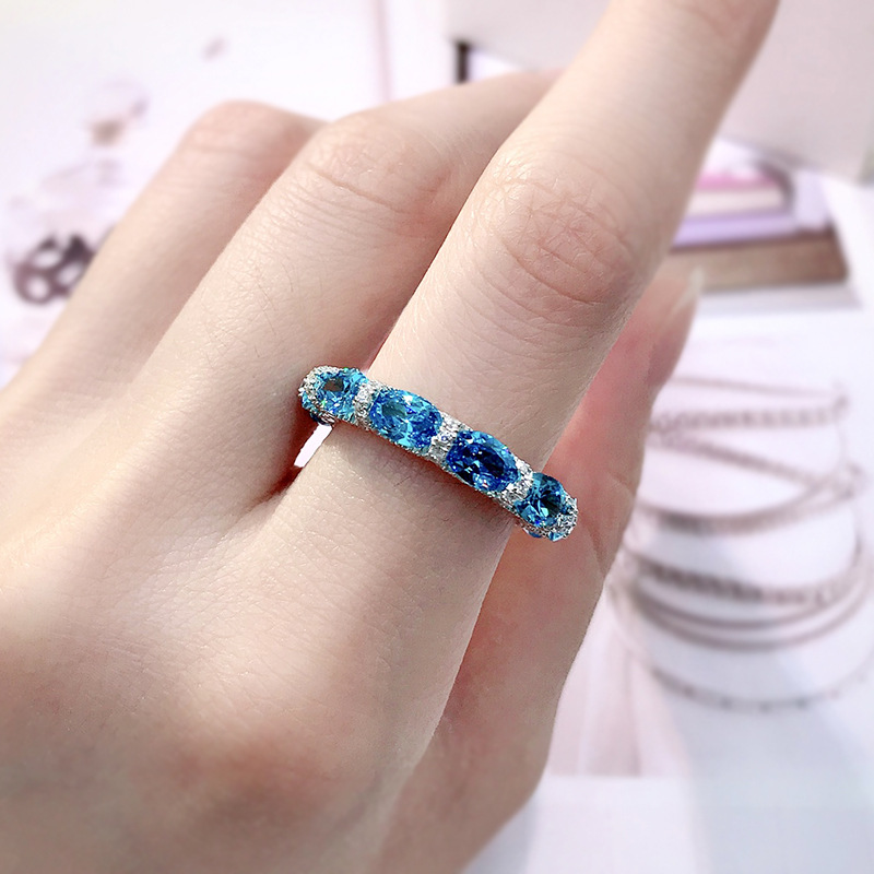 S925 sterling silver circular setting with elliptical diamonds, imitation high-carbon diamond band ring, fashionable and unique ring, pendant dual-use