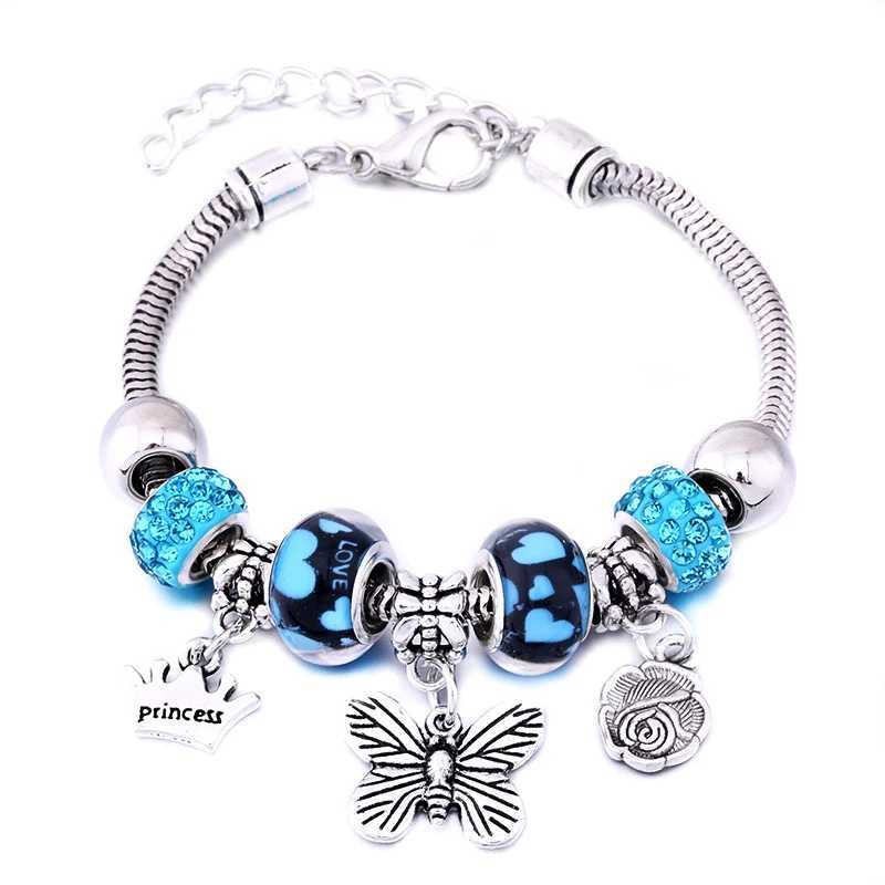 New Hot Charm Bangle Lobster Buckle Snake Chain Beaded Bangles For Women Summer Romantic Gift Fashion Butterfly Bracelet Jewelry W250526