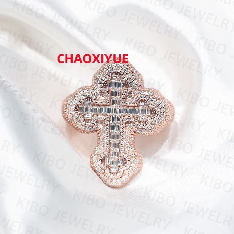 Fashion Luxury Jewelry 925 Sliver Moissanite Men Cross Diamond Ring Iced Out Custom Cross Hip Hop Ring