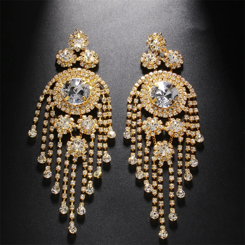 European and American rhinestone earrings for womens fashionable multi-layer exaggerated tassel earrings versatile accessories 250519