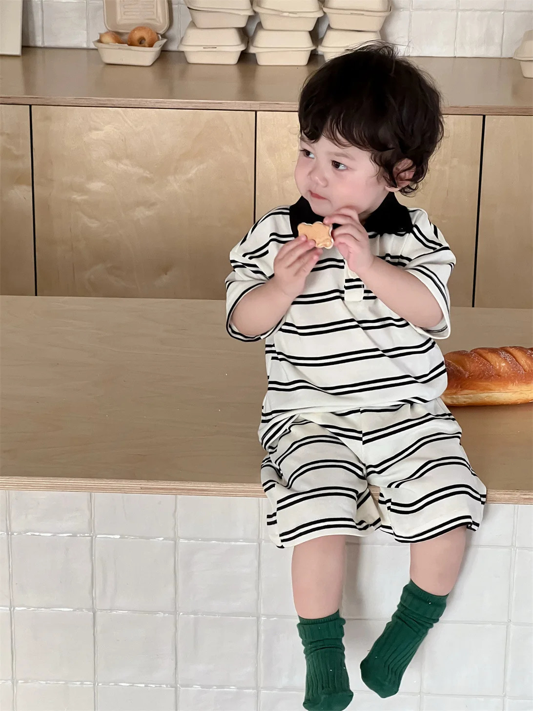 MILANCEL Summer Baby Clothes Set 9M3T Cute Girls Lapel Collar Striped Suit Toddler Thin Outwear 2PCS 250527