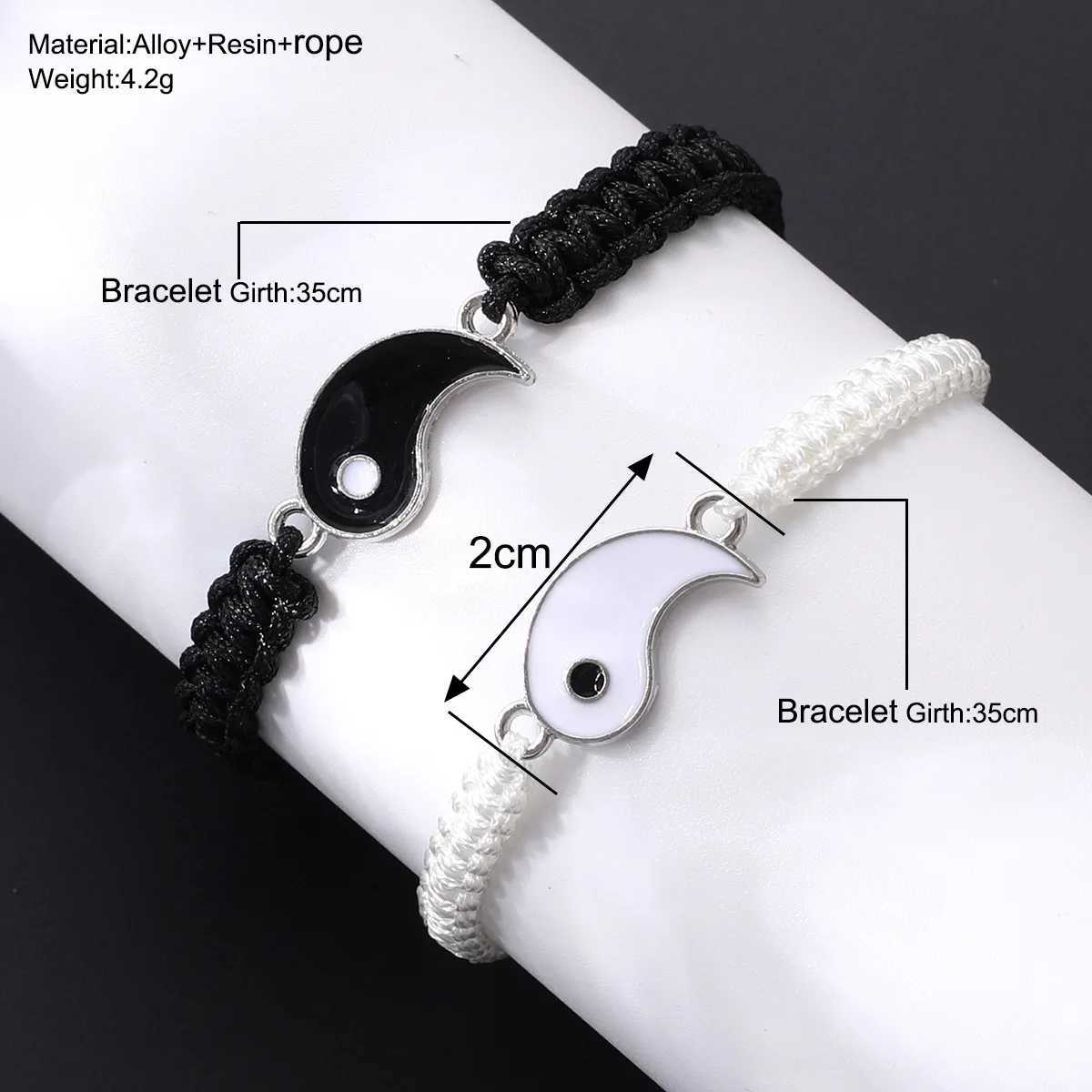 New Y2K Fashion Couple Bracelets for Women Tai Chi Yin Yang Hand-Woven Stitching Pendant Adjustable Rope Bracelets Jewelry Gifts W250526