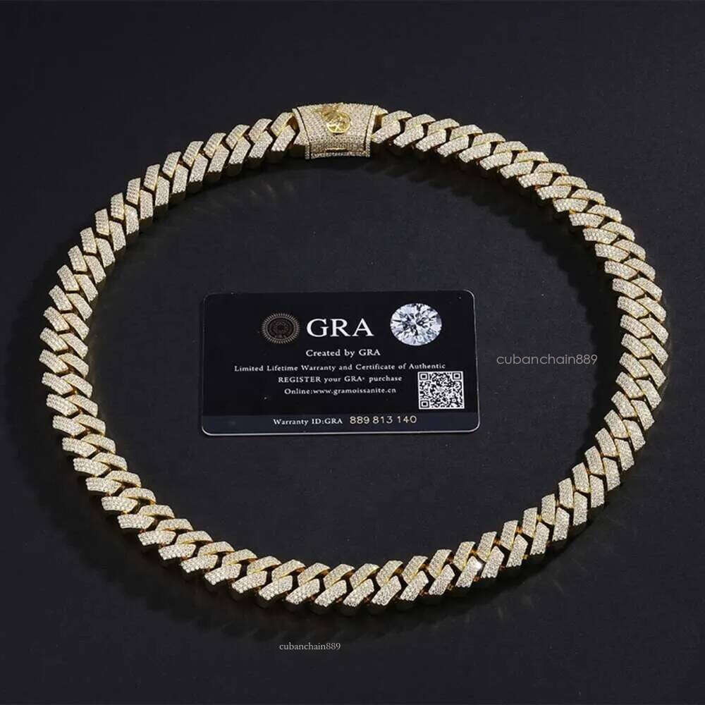 Necklace moissanite chain cuban link chainHip Hop Jewelry Custom VVS Lab Dia Mossinate Chain Men 14k Gold Vermeil