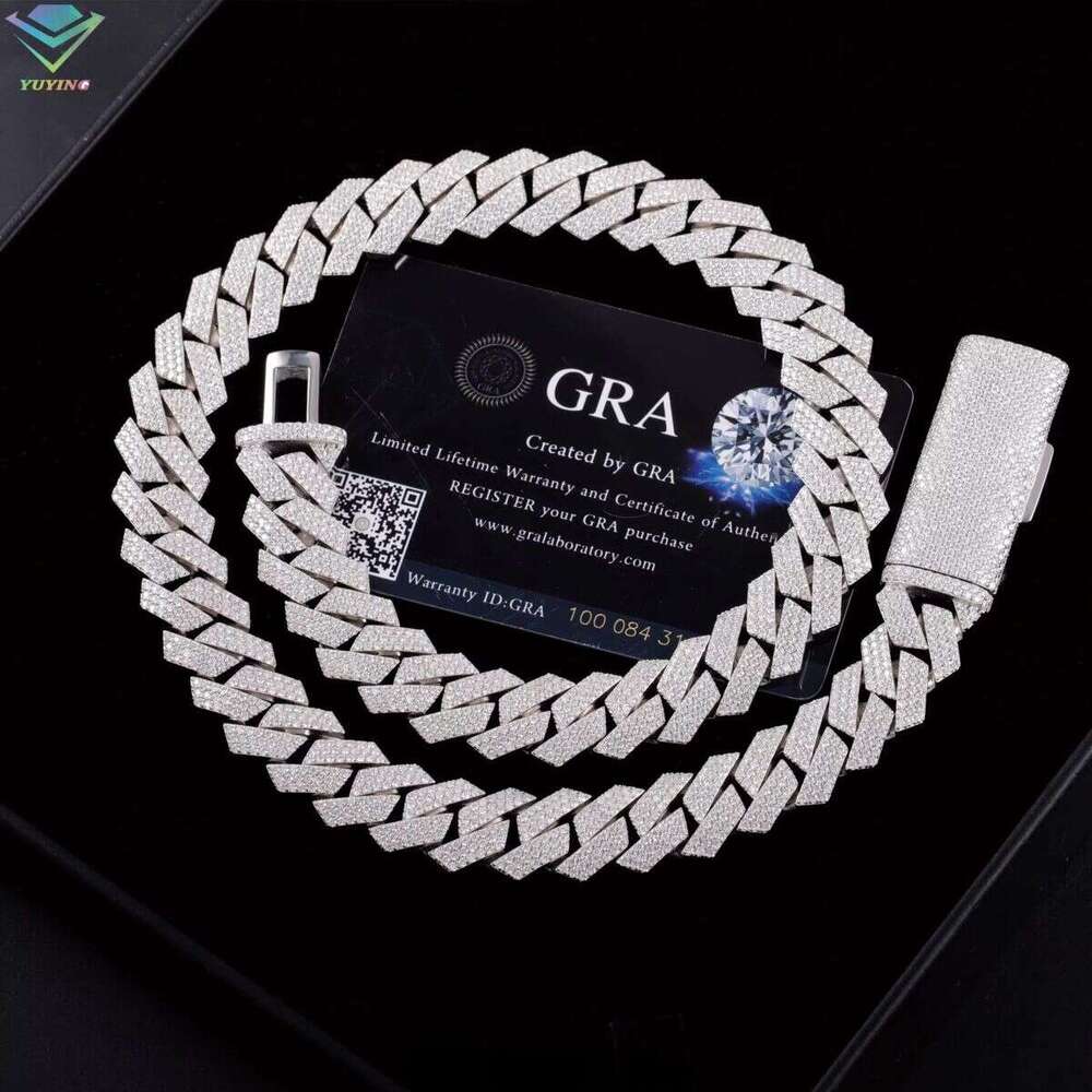 Hip Hop Jewelry Link Necklace 3rows 15mm Sterling Sier VVS Moissanite Iced Out Dia Cuban Chain for Men
