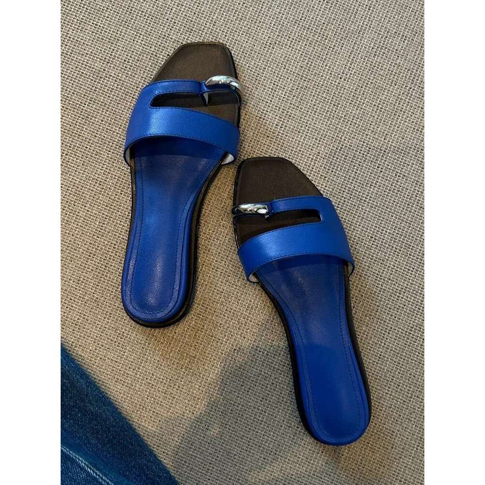 Cowhide Version ~ Korean Style Metal Buckle Flat Split Toe Clip-On Sandals for Women Outdoor Wear 2025 Summer Slippers