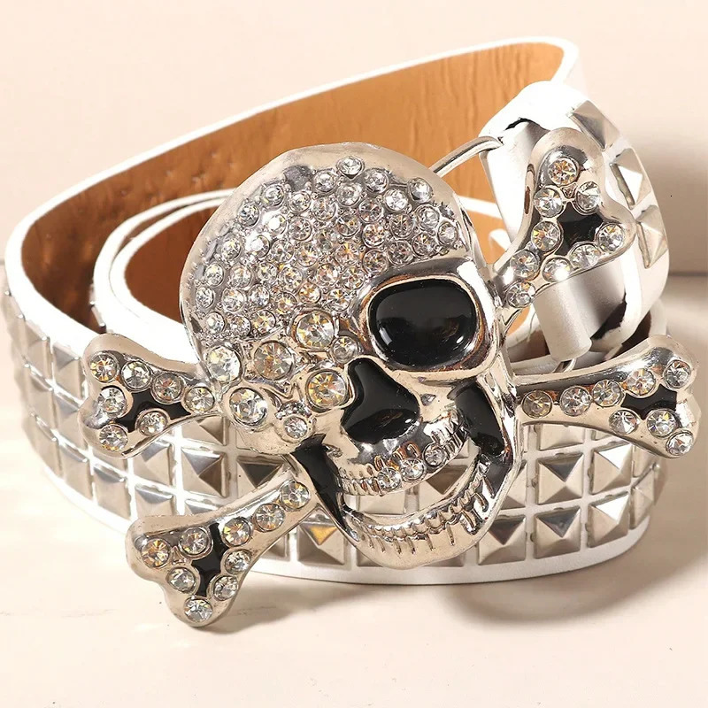 American Hip Hop Skeleton Belt Womens Wide Belt Y2K Belt Punk Style Willow Nail Black Versatile INS Casual Belt Belt 250520