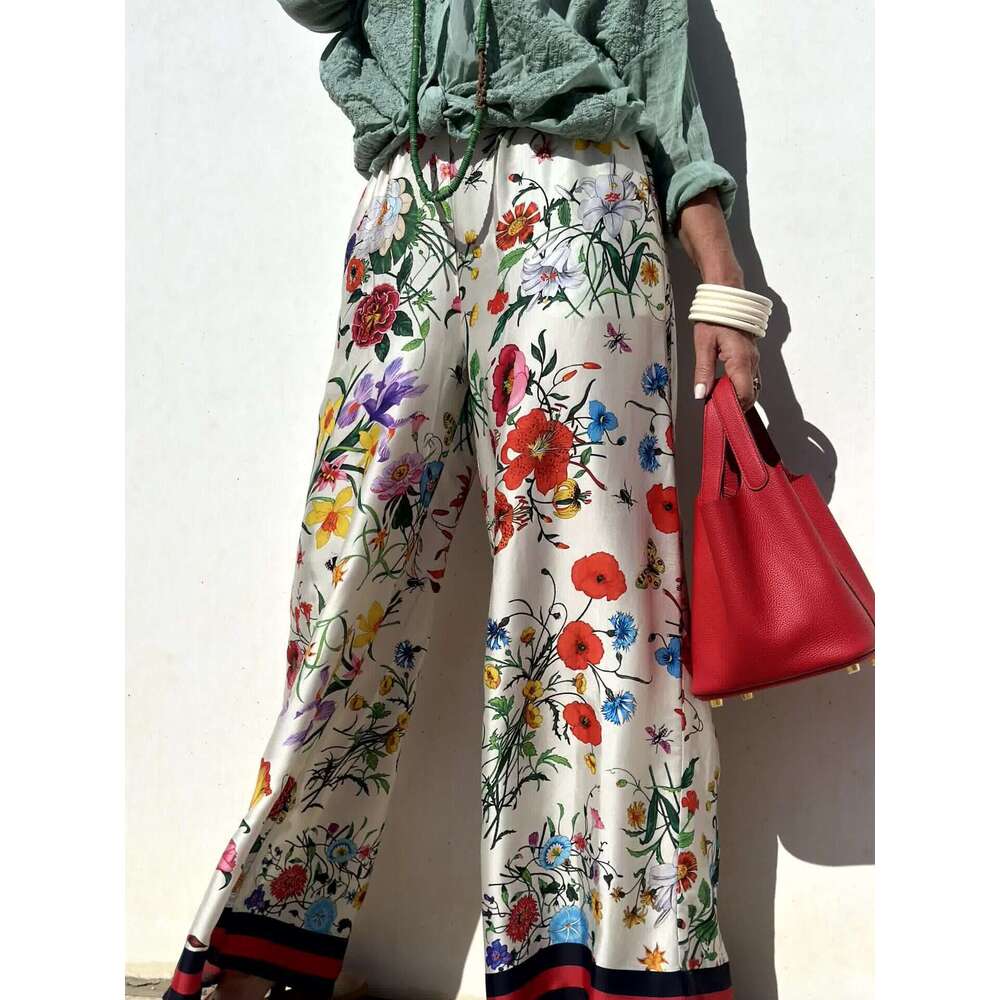 Women's New Printed Set Casual Long Pants Shirt Fashion Top 3023