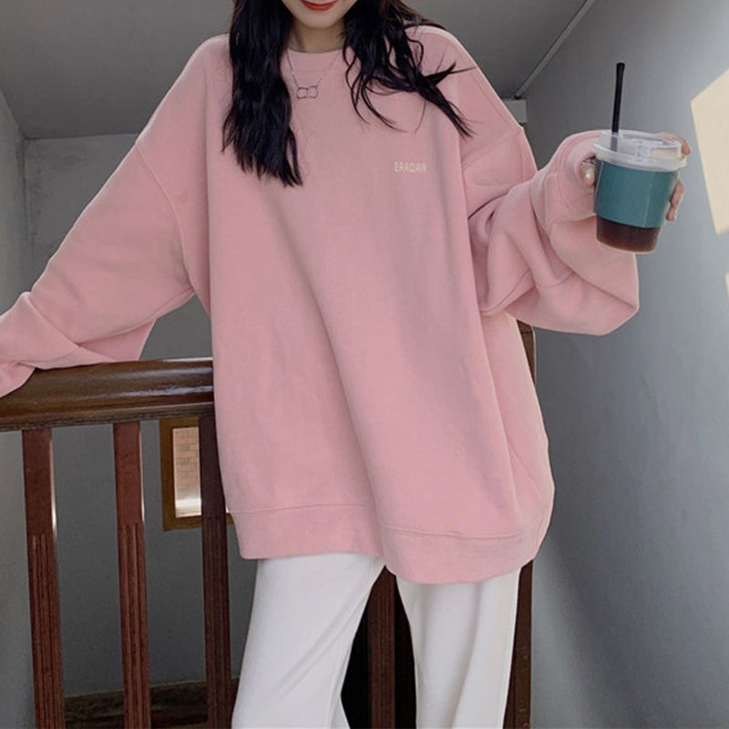 2025 Early Autumn New Pink Sweatshirt Loose Casual Streetwear Long Sleeve Round Neck Pullover Tops Fleece Women's Sweatshirt
