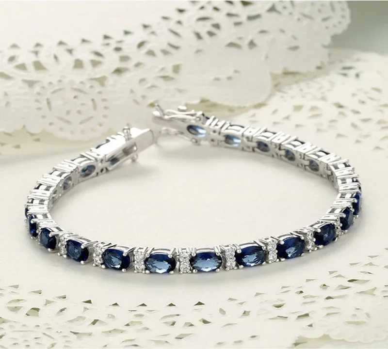 TFGLBU New Sparkling Sapphire Bracelet for Women Elegant Shine Gem Solid 925 Silver Bangle Wedding Birthday Jewelry Wholesale W250526