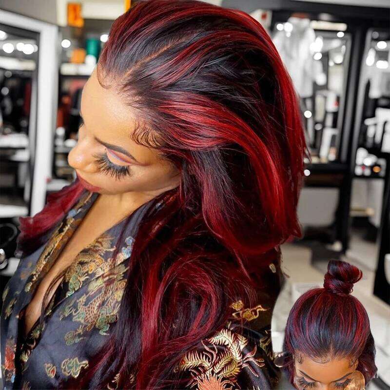 Body Wave Colored Bury Highlight 250% 1b/99j 13x4 HD Front Human Hair Wigs Brazilian 30 32 Inch 13x6 Lace Frontal Wigs