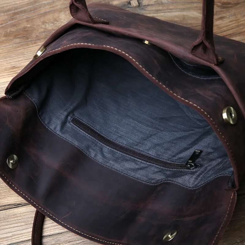 NZPJ Retro Men's Briefcase Leather Casual Handbagtop Layer Cowhide Business Tablet Bag Thin Clutch For 16-Inch Laptop