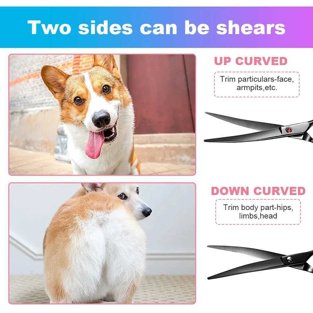 Portable Curved Pet Hair Scissors Grooming Both Hand Available Stainless Steel Dog Scissors Pets Shears Animal Cutting Scissors R250527