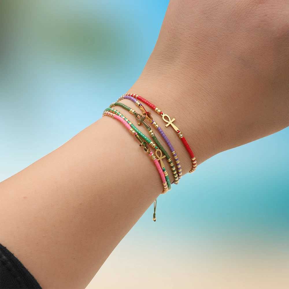 ZMZY Cute Miyuki Beads Glass Amulet Charm Egyptian Ankh Crucifix Bracelet Symbol of Life Cross Bracelet Jewelry Wholesale W250526