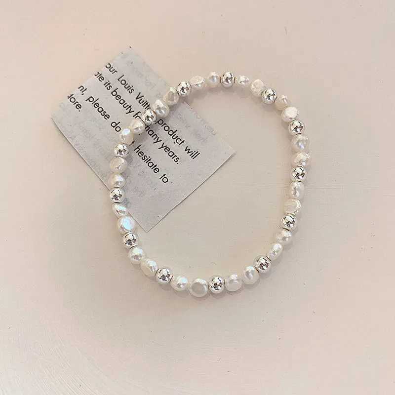 VENTFILLE 925 Sterling Silver Star Love Heart Pendant Round Bead Pearl Bracelet For Girls Sweet Romantic Style Gifts For Lovers W250526