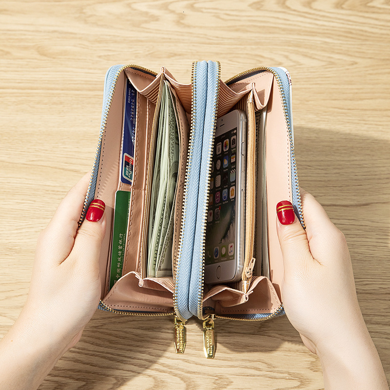 Free Shipping Designer Wallet New Women's Long Double Zipper Phone Bag Student Change Bag Large Capacity Hand-held Bag Multifunctional Card Bag I