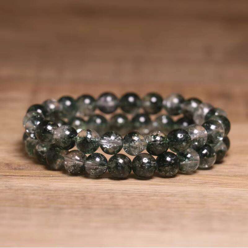 Natural Green Crystal Beaded Phantom Quartz Healing Energy Bracelet Unisex Elastic Yoga Meditation Beads