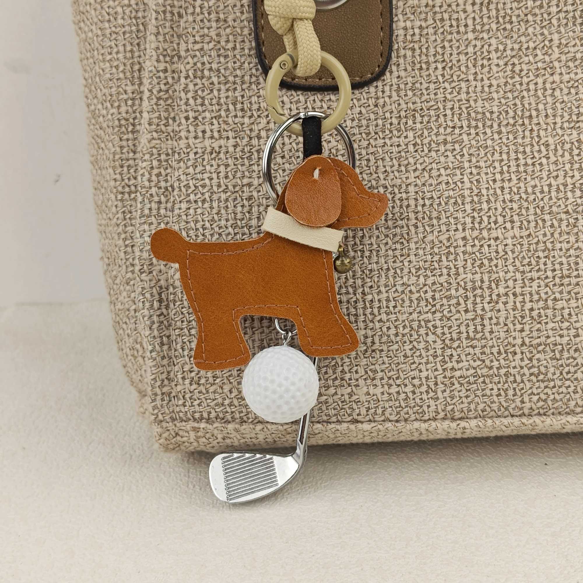 Cartoon Cute Leather Dog Bag Charm Tennis Golf Ball Badminton Pendant For Handbags Creative Fashionable Keychain Accessories W250526