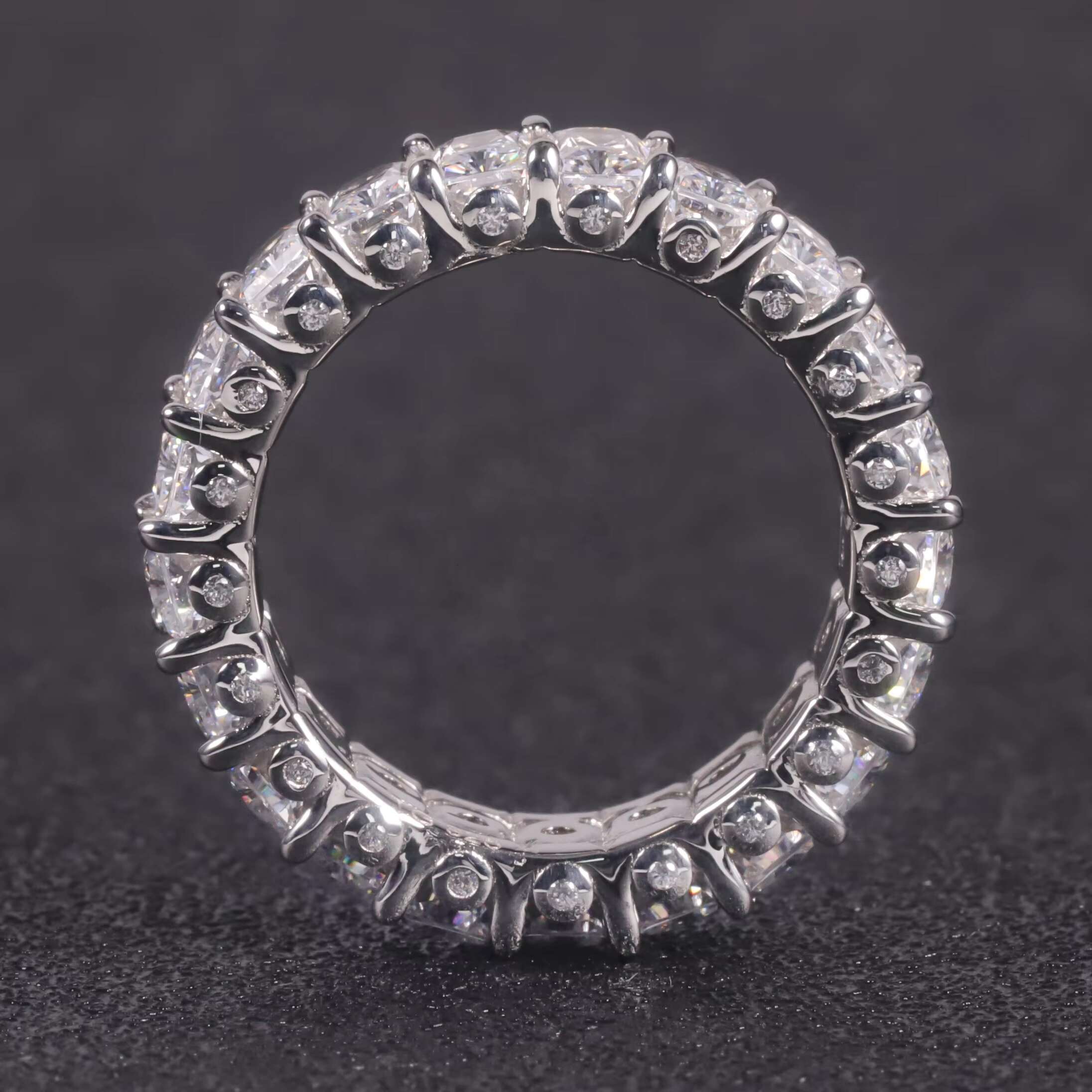 OL1422 Abiding Fine Jewelry Radiant Cut 3x5MM Moissanite Diamond 925 Sterling Silver Engagement Eternity Band Ring