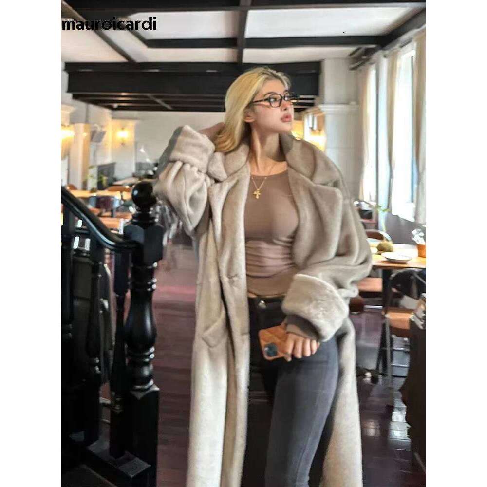 Mauroicardi Winter Long Oversized Fluffy Thick Warm Soft Faux Mink Fur Coat Women Double Breasted Elegant Furry Overcoat