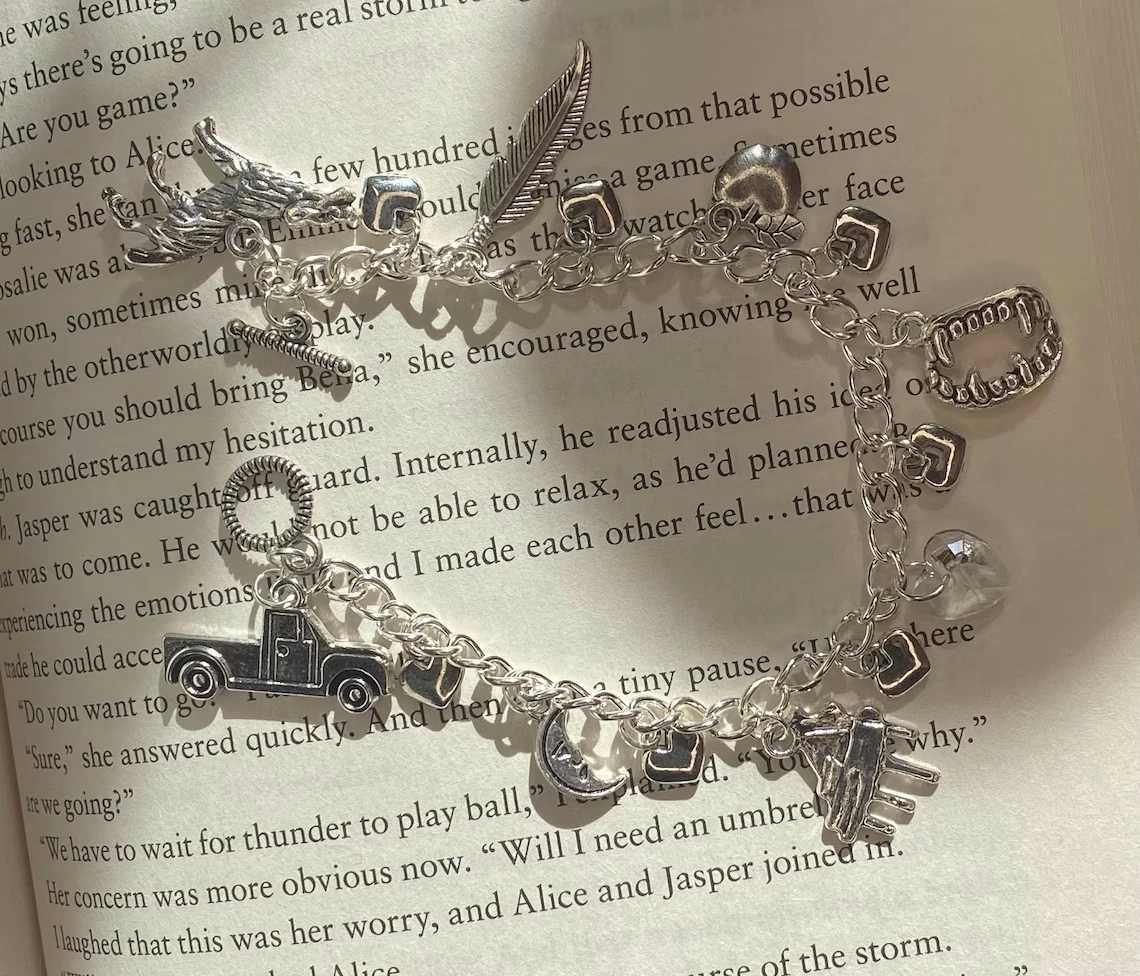 Handmade Twilight Charm Bracelet | Bellas wolf and crystal heart | Twilight Saga Fan Art | Twilight inspired charm bracelets | W250526