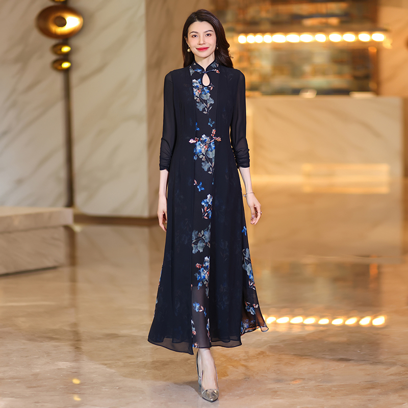 Charming Asian-Inspired Femininity: Lightweight Flowy Chiffon Maxi Skirt Ensemble w/ Classic Embroidery Details