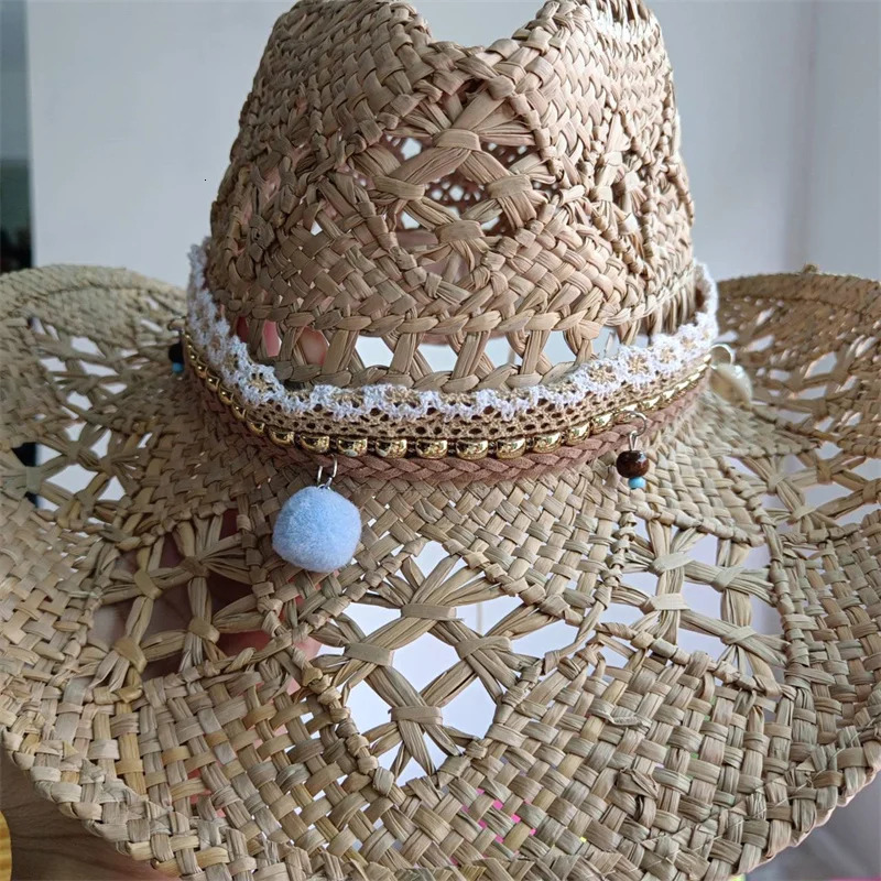 Cowboy hat fashion hollow out western cowboy hand woven hard summer sapphire accessories neutral Cowboy hat sun hat sombrero cow 250526