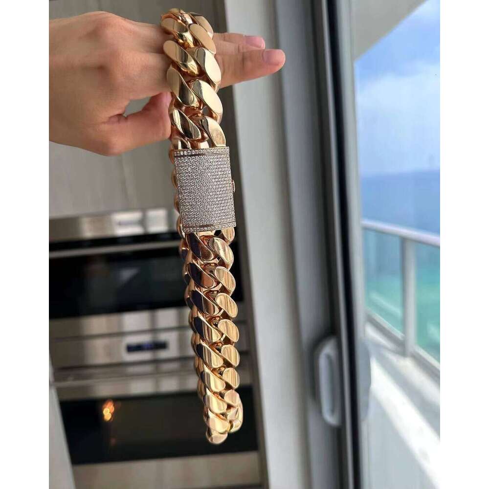 Gold Plated Moissanite Dia Clasp Plain Hip Hop Solid Sterling Sier Cuban Chain for Men/Women