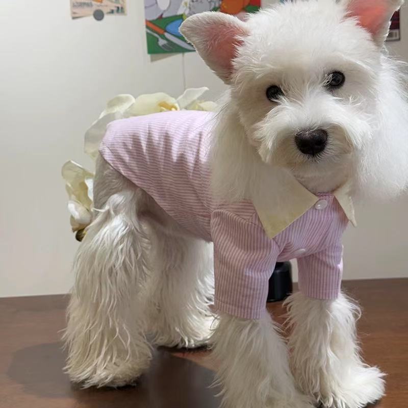 T00312 Dog Clothes Spring and Summer Thin Cotton Striped Pet Shirt Small Dog Anti-hair Loss Bichon Teddy Schnauzer Cat