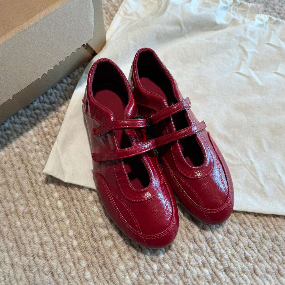 Cowhide Version ~ Velcro Casual Sneakers for Women Versatile Ballet Style Mary Jane Genuine Leather Red Flat Shoes Trendy