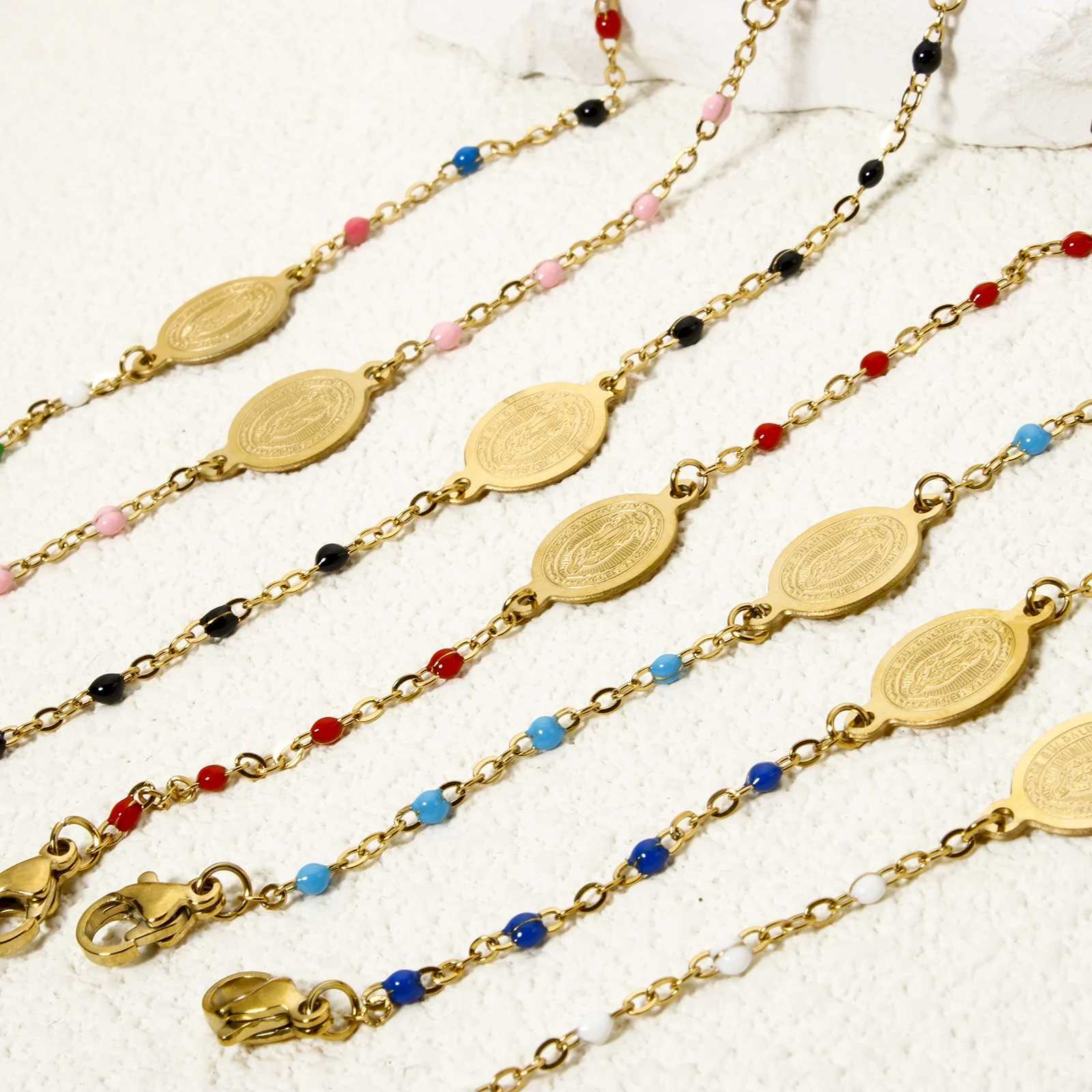 New Cross Virgin Mary Link Cable Chain Bracelets Women Jewelry 18K Gold Plated Stainless Steel Bracelet Gift For Her 17cm W250526