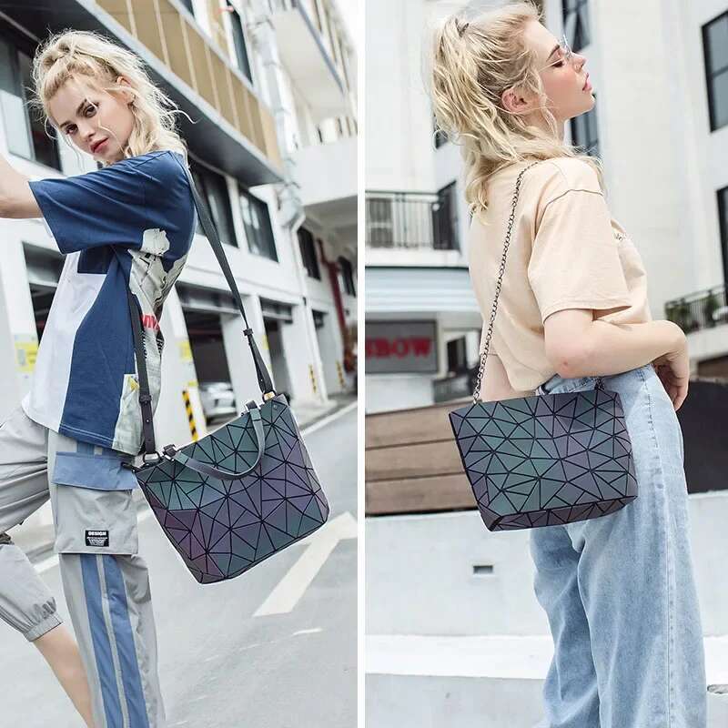 Luminous bag geometric bags for women 2021 Quilted Shoulder Bags set Folding Totes sac a main femme Handbags bolsa feminina