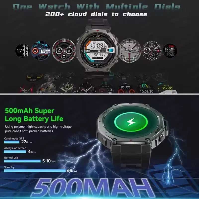 T-Rex 3 Built-in Dual-band GPS Smart Watch Men Smartwatch Compass Altimeter Barometric 5ATM IP69K Waterproof AMOLED HD WatchesXJ250513