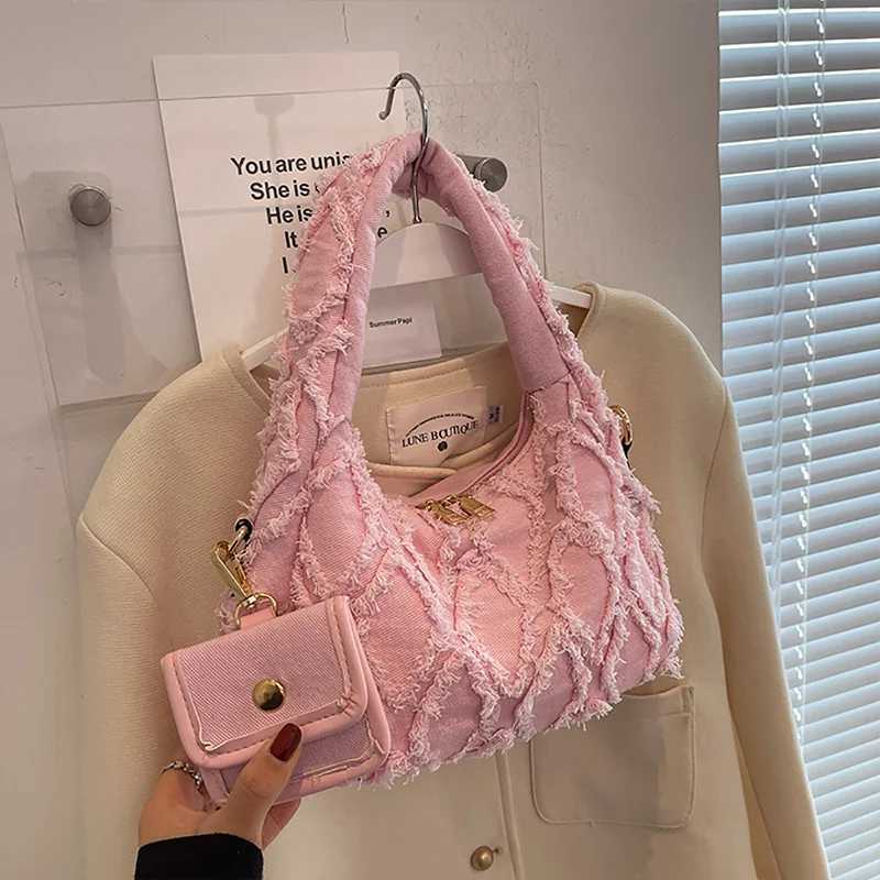 Tassel Plaid Denim Handbag Spring Summer New French Niche Small Fresh Design Sense Womens Commut Bag High-end Underarm Bag W250527
